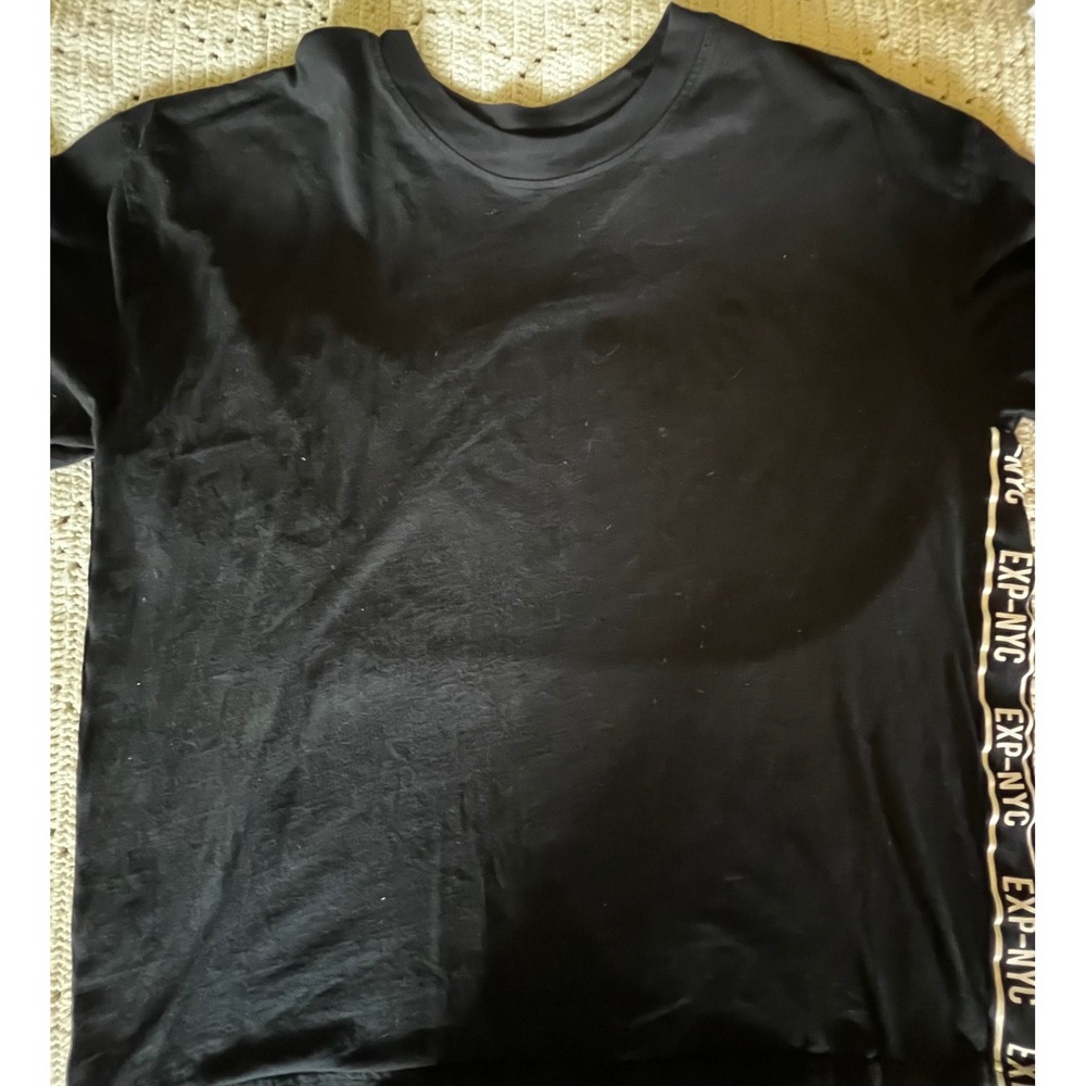 Express Mens XXL Black Cotton EXP-NYC Logo Tape Side Stripe Short Sleeve T-Shirt